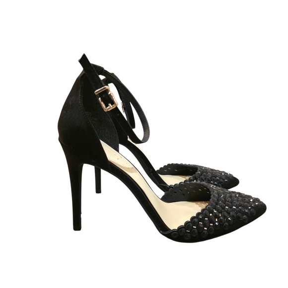 Jessica Simpson Black Rhinestone Ankle Strap D'Orsay Pumps Stiletto Heels 10M - Picture 3 of 6